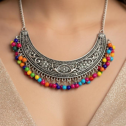 Multicolor Beads Oxidized Necklace Set
